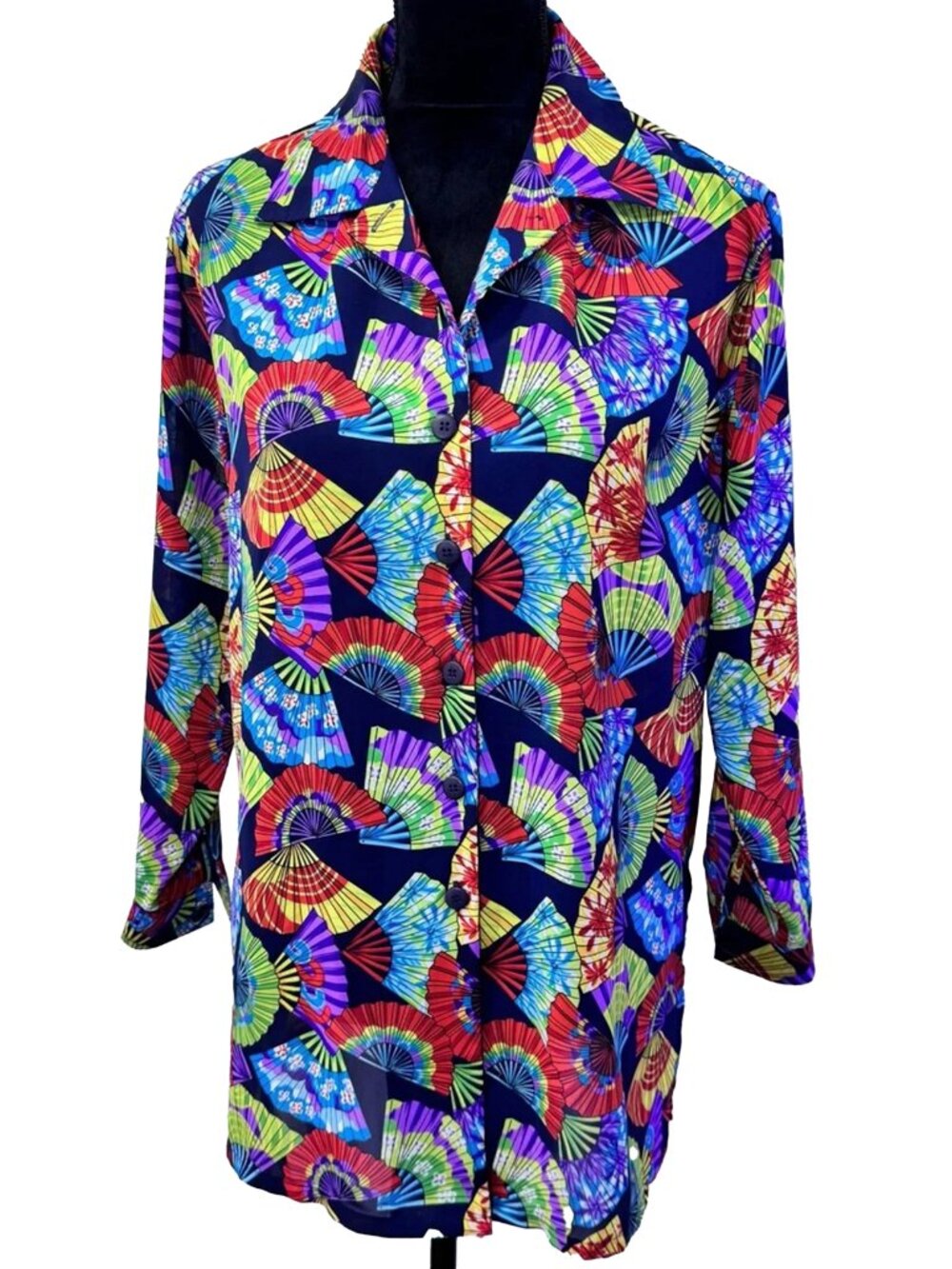 Bechamel Sheer Fan Print Shirt Dress S Bold Maximalist Resort Tunic Top